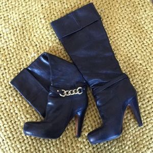 Coach Black Aida Knee-High w/gold chain boots